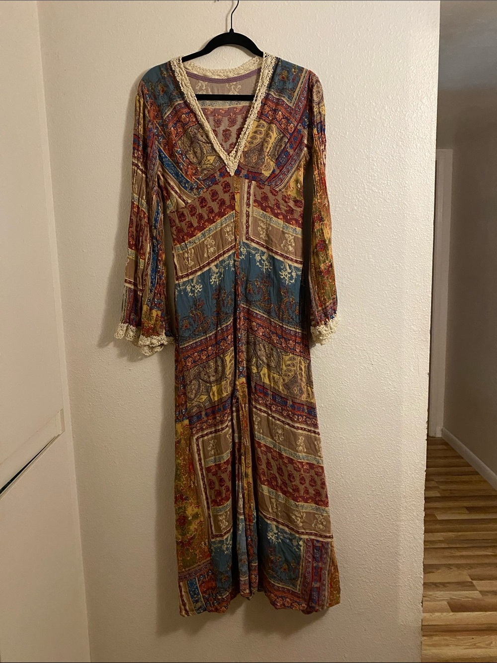 Boho Maxi Dress with Lace Trim